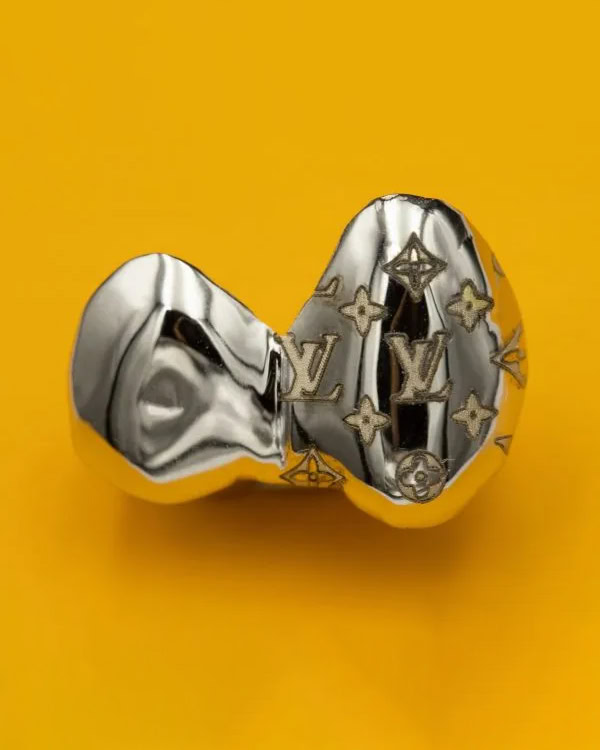 14k Gold Double with Single Tooth Laser Print